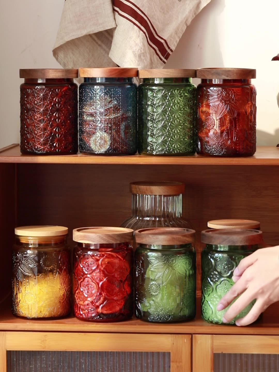 Food Storage Glass Box - برطمان تخزين زجاجي بغطاء خشبي ،