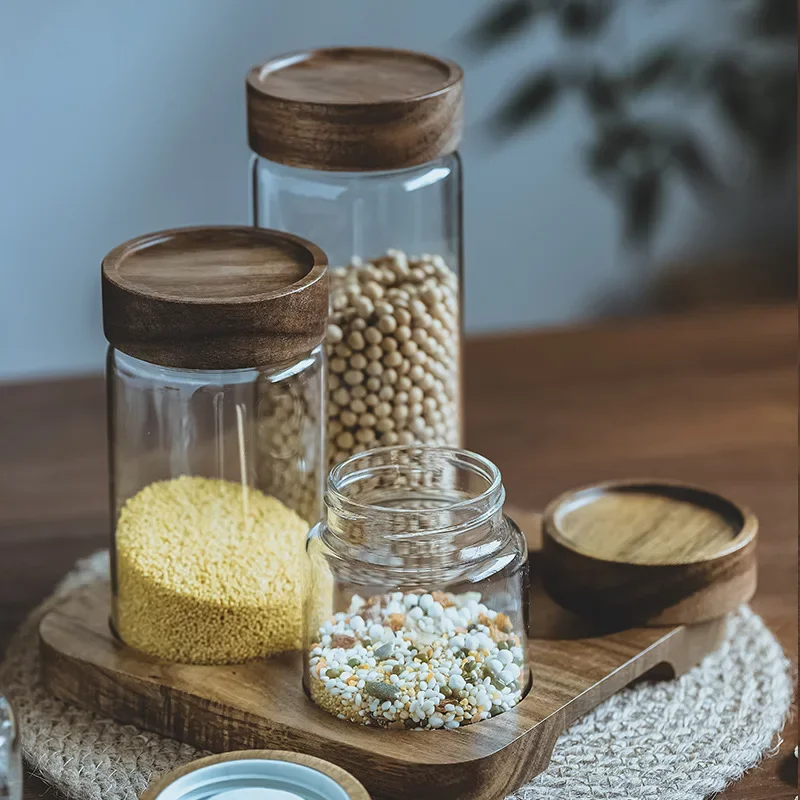 وعاء زجاجي بغطاء خشبي ، علبة م - مراجعة Food Storage Jar Set وسعره